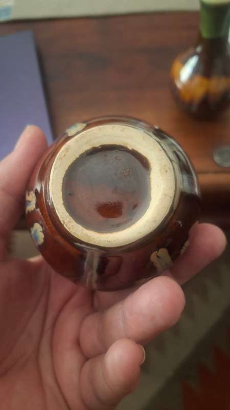 Vintage German Green & Brown Drip Glaze VASES x2