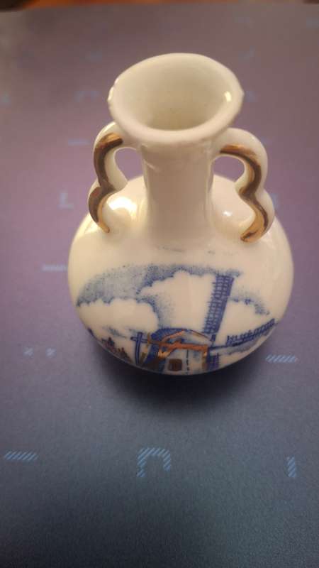 VTG Japan Porcelain Mini Blue & White Windmill Bud Vase
