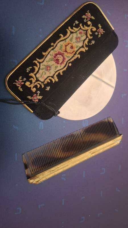 Vintage mirror and comb embroidery set