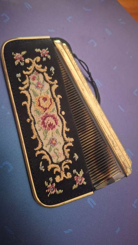 Vintage mirror and comb embroidery set
