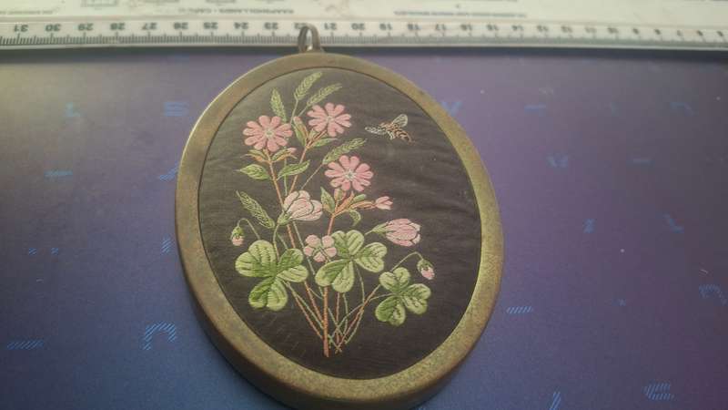Woven picture in silk frame vintage