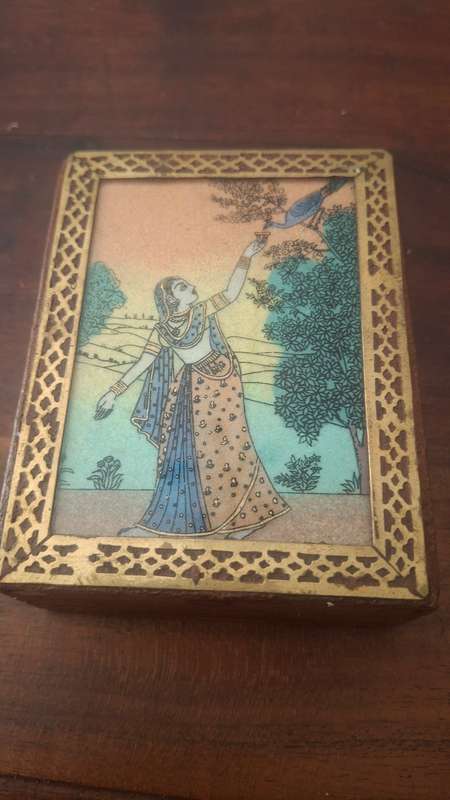 Vintage Indian Rosewood and Brass Inlay Hinged Box