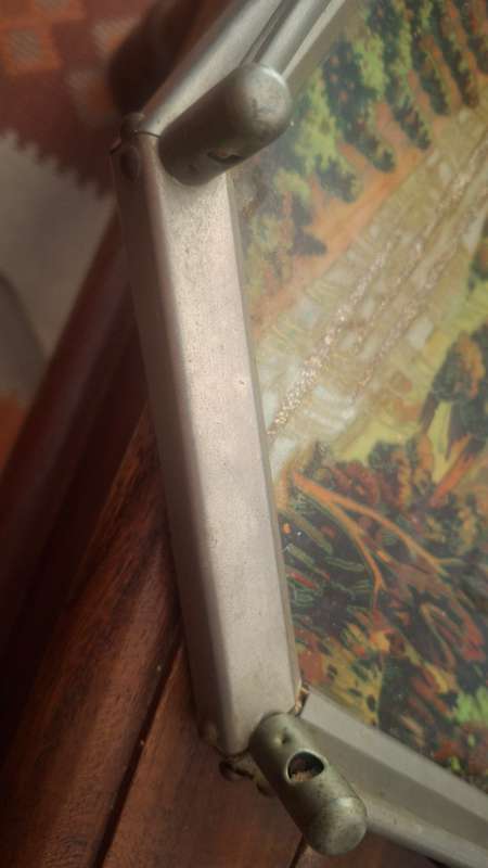Victorian Era Reverse Painted Foil Art  Serving Tray