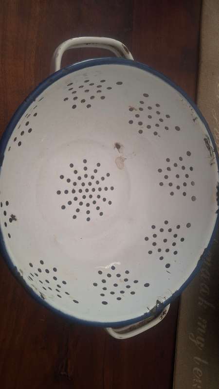 Vintage colander blue and white