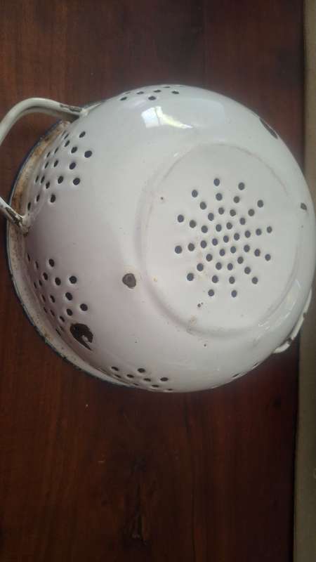 Vintage colander blue and white