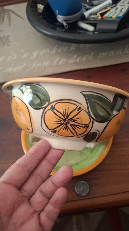Handpainted porcelain bowl with plate