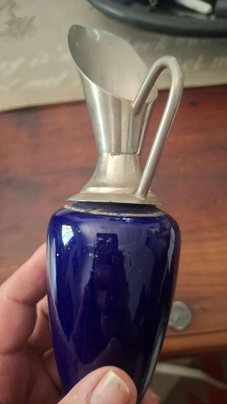 Vintage porcelain vase metal ends