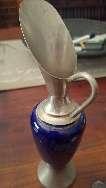 Vintage porcelain vase metal ends
