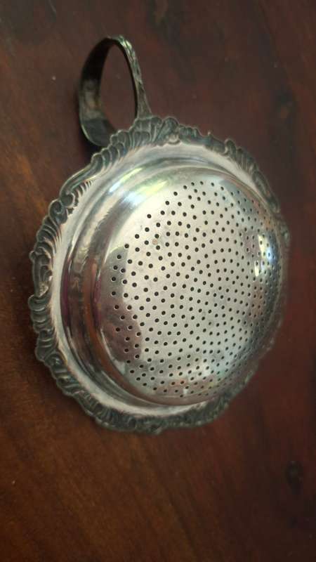 Vintage Silver Plated Primax Pleet Loose Leaf Tea Strainer and Rest Dish Ornate