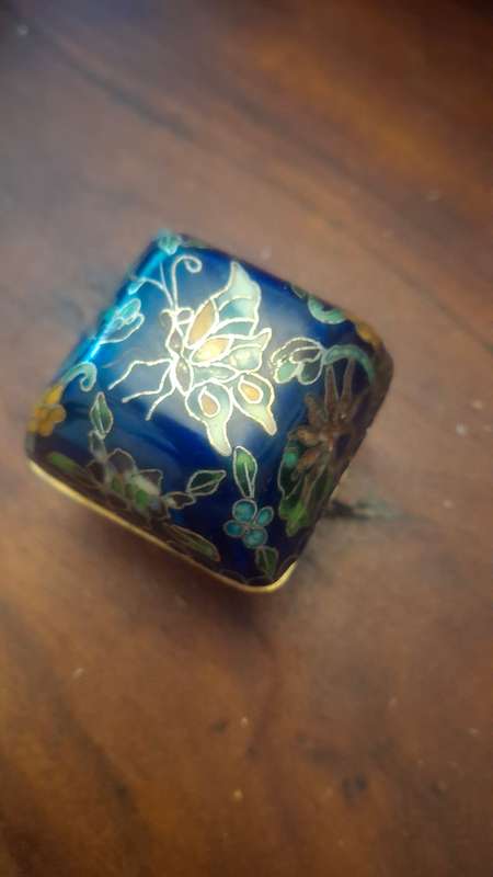 Vintage enamel inlaid box with copper