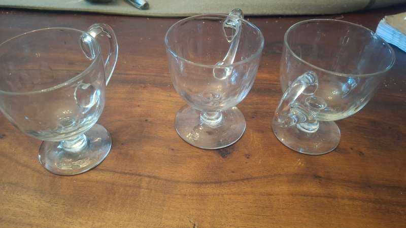 Antique Victorian/Edwardian custard cups, etched glass c1900