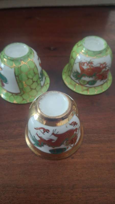 3 x small saki cups porcelain vintage