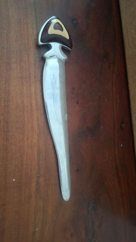 Letter opener with wooden inlay