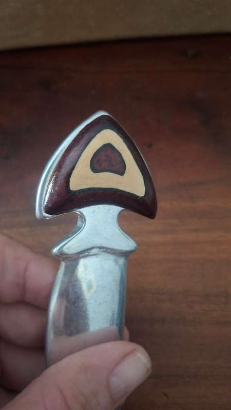 Letter opener with wooden inlay