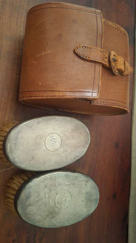 Sterling Silver brushes in leather holder