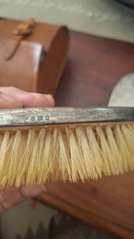 Sterling Silver brushes in leather holder