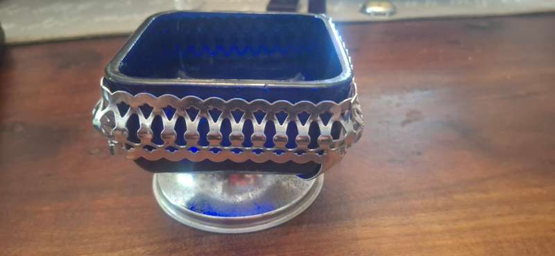 Vintage Cobalt Blue & silver Candy Dish