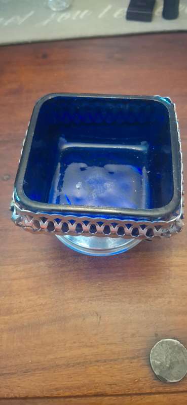 Vintage Cobalt Blue & silver Candy Dish