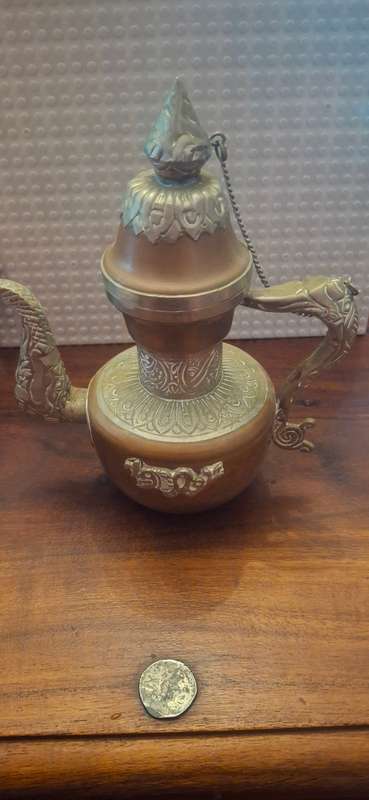 Vintage Tibetan Dragon Teapot Ornate Hand Made Copper Nickel Brass Urn Ewer