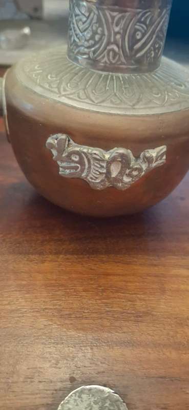 Vintage Tibetan Dragon Teapot Ornate Hand Made Copper Nickel Brass Urn Ewer