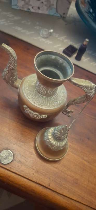 Vintage Tibetan Dragon Teapot Ornate Hand Made Copper Nickel Brass Urn Ewer