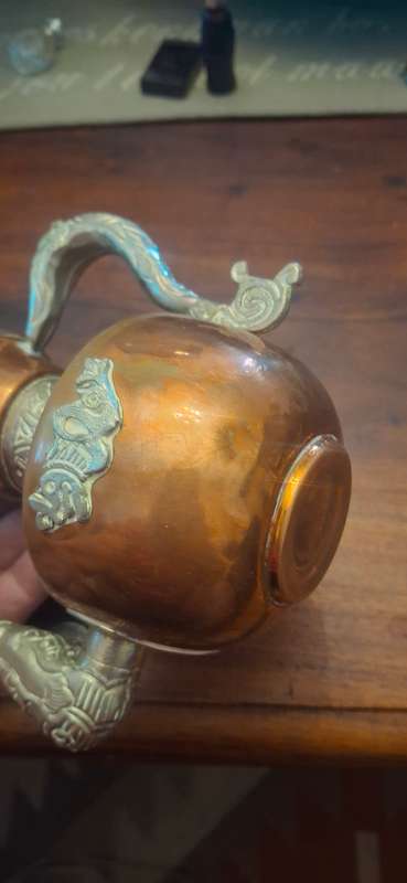 Vintage Tibetan Dragon Teapot Ornate Hand Made Copper Nickel Brass Urn Ewer
