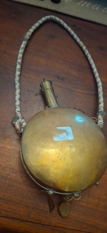 Vintage Moroccan Berber Etched Brass Copper Dinking Flask or Gun Powder Flask
