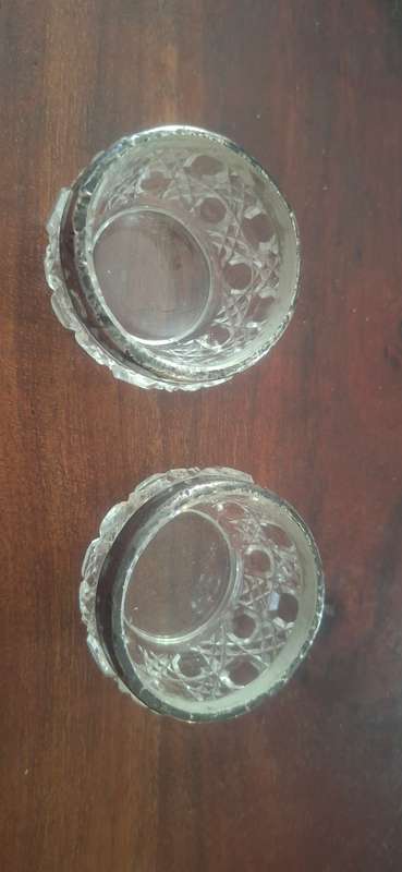 Antique Silver topped pair of salts clear Hallmarks