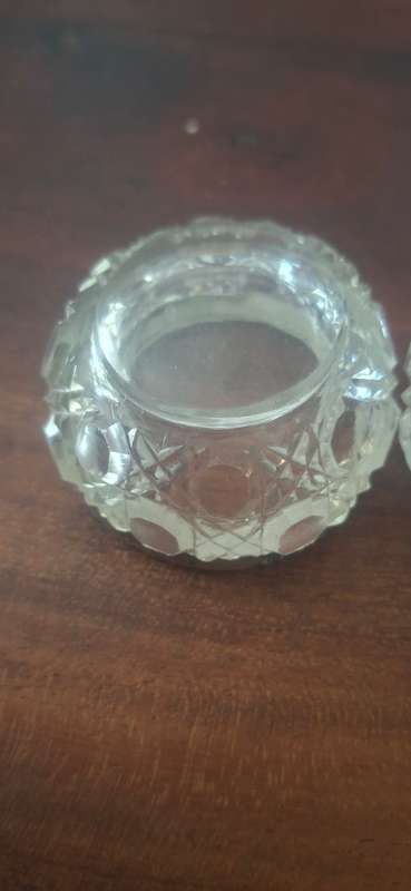 Antique Silver topped pair of salts clear Hallmarks
