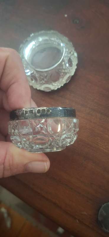Antique Silver topped pair of salts clear Hallmarks