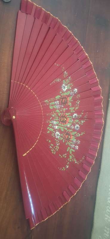 Vintage wooden handpainted fan