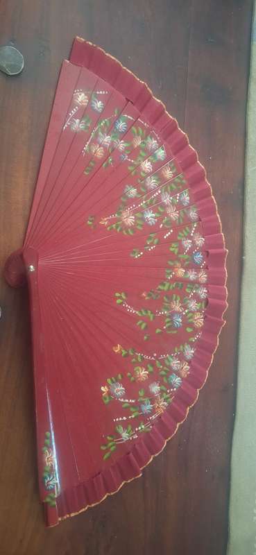 Vintage wooden handpainted fan