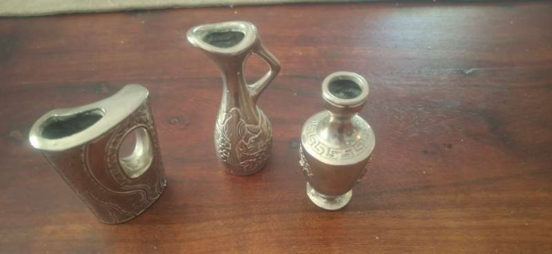Small metal vases x 3