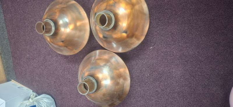 3 copper and glass lamp lights covers vintage