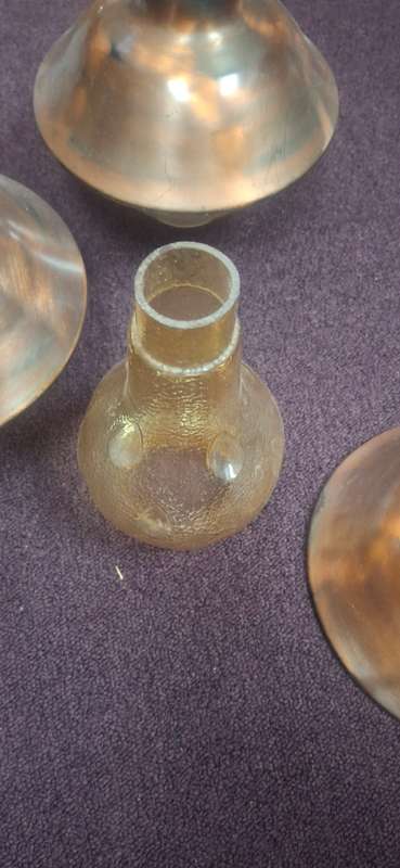 3 copper and glass lamp lights covers vintage