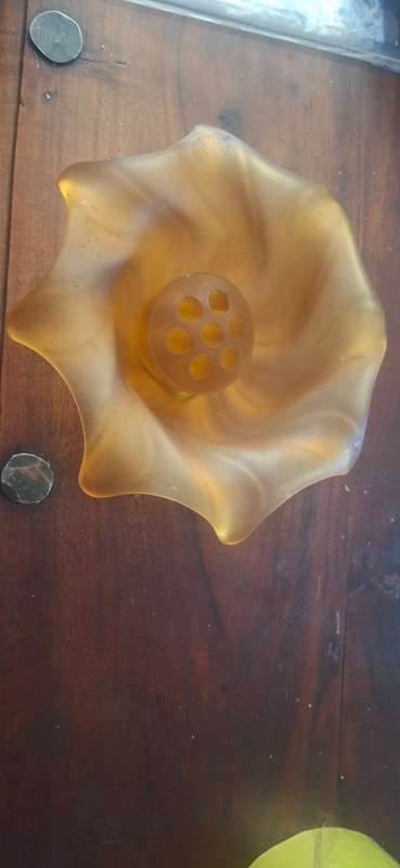 Amber vintage 1930 vase with flower frog