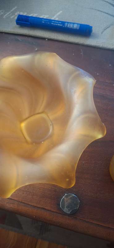 Amber vintage 1930 vase with flower frog