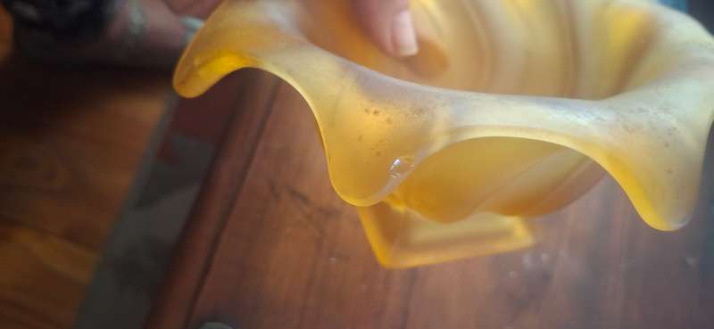 Amber vintage 1930 vase with flower frog