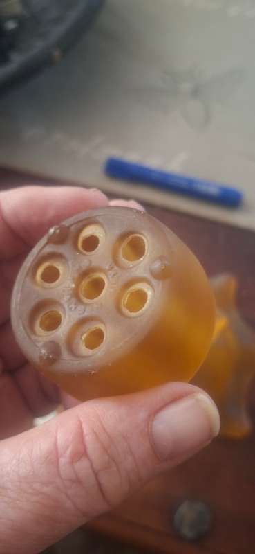 Amber vintage 1930 vase with flower frog