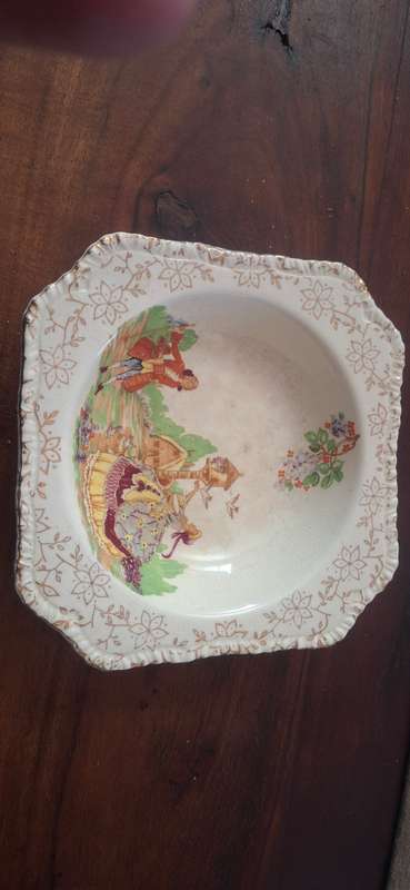 Vintage Midwinter Burslem Porcelain Crinoline Lady With Doves & Gentleman Bowl