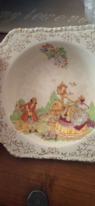 Vintage Midwinter Burslem Porcelain Crinoline Lady With Doves & Gentleman Bowl