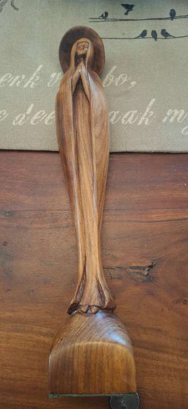 Virgin Mary Hand Carved Wood Statue Figurine, Religious Wood Carving Handmade Madonna Praying, Decor