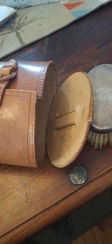 Vintage Sterling Silver brushes in leather case