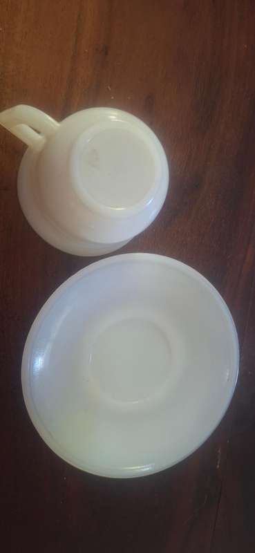 Milk glass cup and saucer vintage
