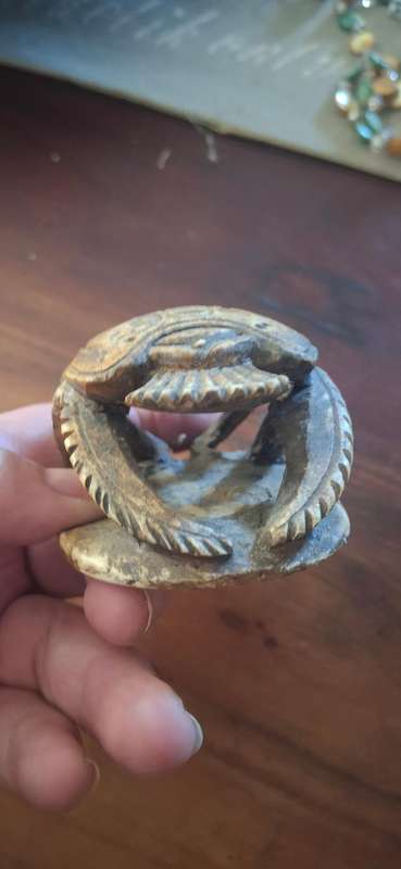 Egyptian Scarab Beetle Hand Carved Stone Heavy Paperweight With Hieroglyphs VTG