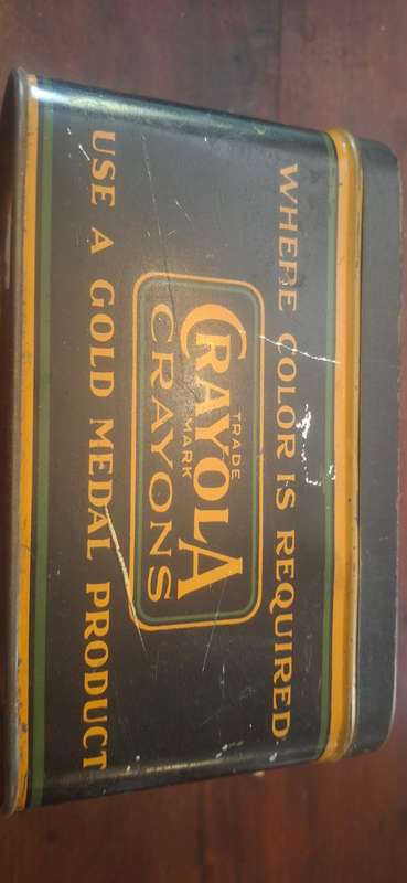 An du septic ductless black board crayons tin vintage