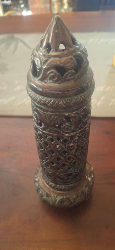 Oriental High Ornate Metal Candle Holder