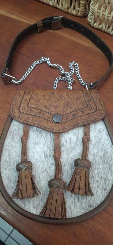 Vintage Made in Scotland Viking Medieval Leather Rabbit Fur Waist Pouch Bag Rare