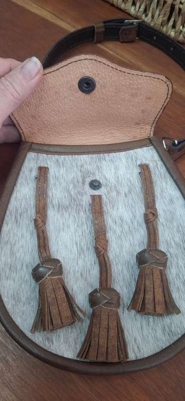 Vintage Made in Scotland Viking Medieval Leather Rabbit Fur Waist Pouch Bag Rare