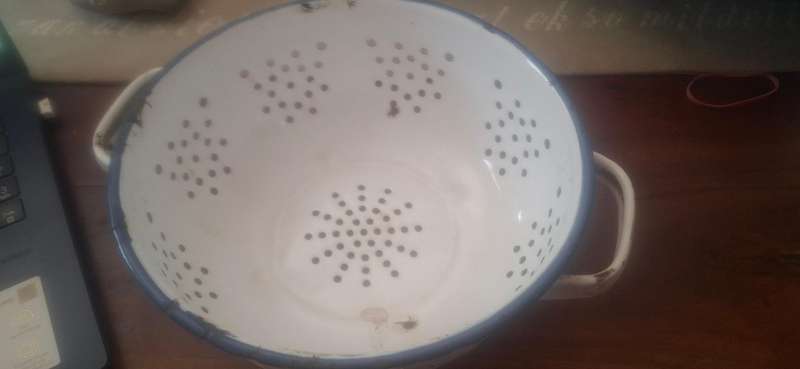 Vintage blue and white strainer enamel